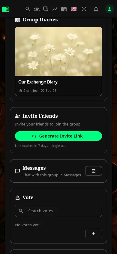 The group page with the Invite Friends card and its Generate Invite Link button