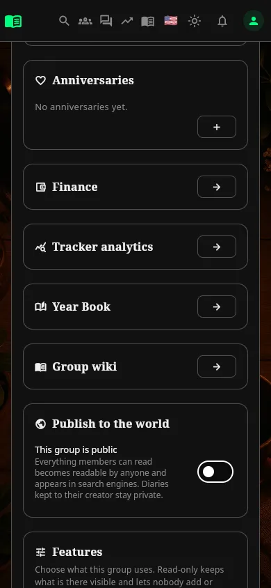The Publish to the world card on the group page, with its switch turned off